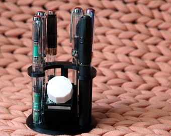 Fountain pen stand & ink bottle holder - 3D printed desk organiser, good with ink misers, for collector/hobbyist/enthusiast in office/study