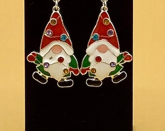 Enamel Christmas Gnome with Lights Earrings Stainless Hook