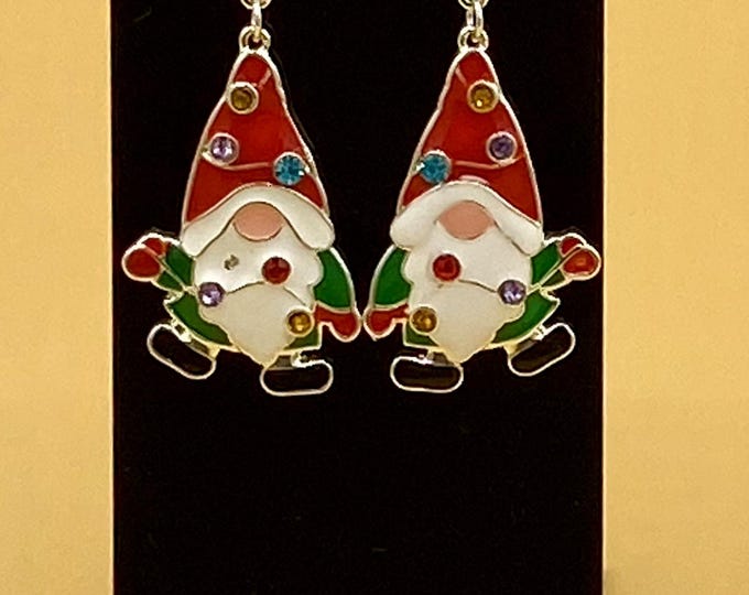Enamel Christmas Gnome with Lights Earrings Stainless Hook