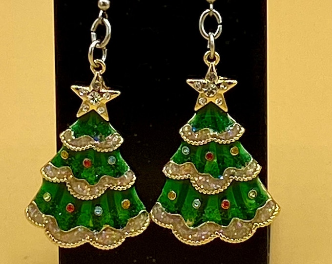 Enamel Christmas Tree Earrings Stainless Hook