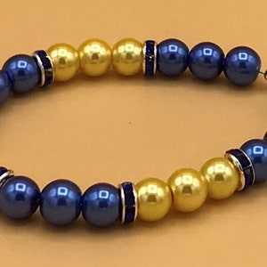 Royal Blue & Yellow Pearl Necklace and Earring Set Plus Size Beaded Crystal Glass Pearls Optional Matching Bracelet image 6