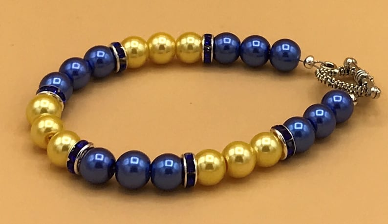 Royal Blue & Yellow Pearl Necklace and Earring Set Plus Size Beaded Crystal Glass Pearls Optional Matching Bracelet image 6