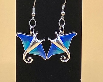 Manta Ray Stingray Earrings Stainless Hook