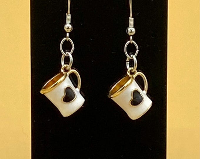 White Coffee Mug 3D Earrings Stainless Hook