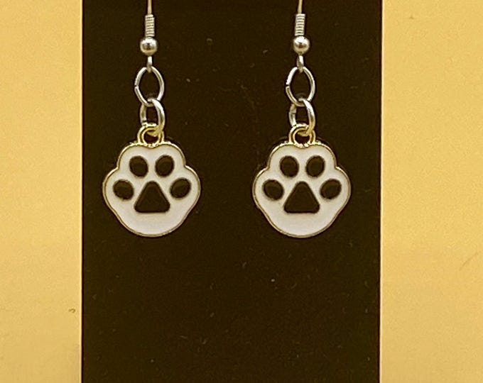 Black Cat Dog Paw Earrings Stainless Hook