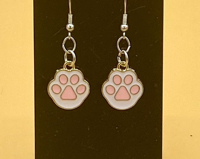 Pink Cat Dog Paw Earrings Stainless Hook