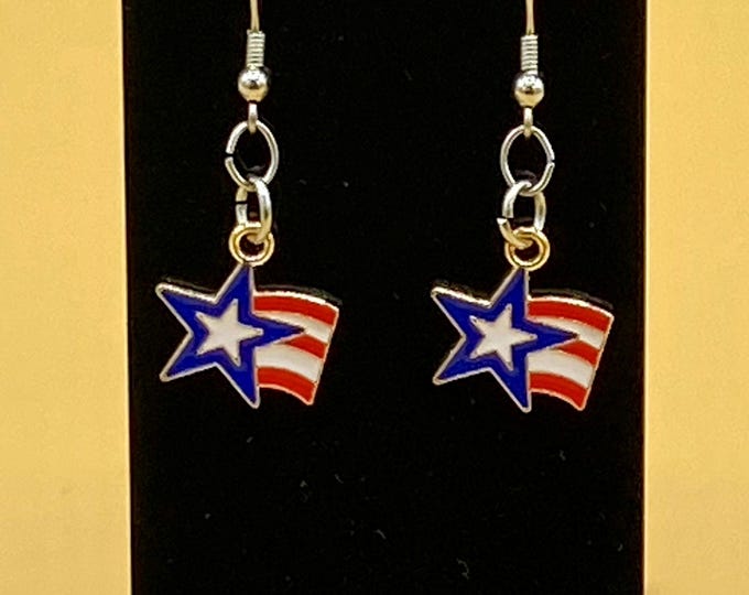 Small Patriotic 4th of July Flag Earrings Stainless Hook