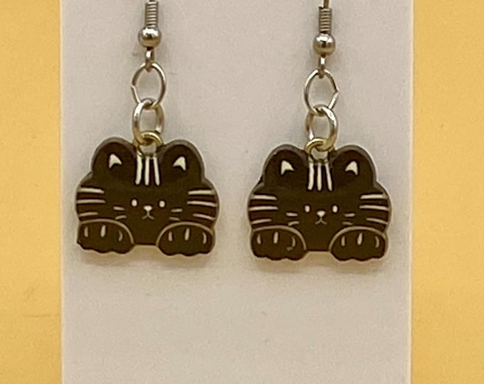 Black Cat Earrings Stainless Hook