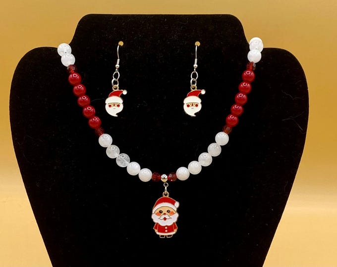 Santa Charm Necklace Bracelet Earring Set Christmas