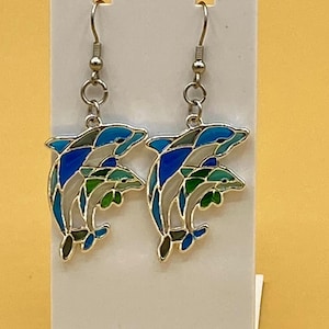 blue dolphin gold fish hook 14K Yellow Pendant w/Scroll Engraving Ideal for catching salmon Dolphin Hook