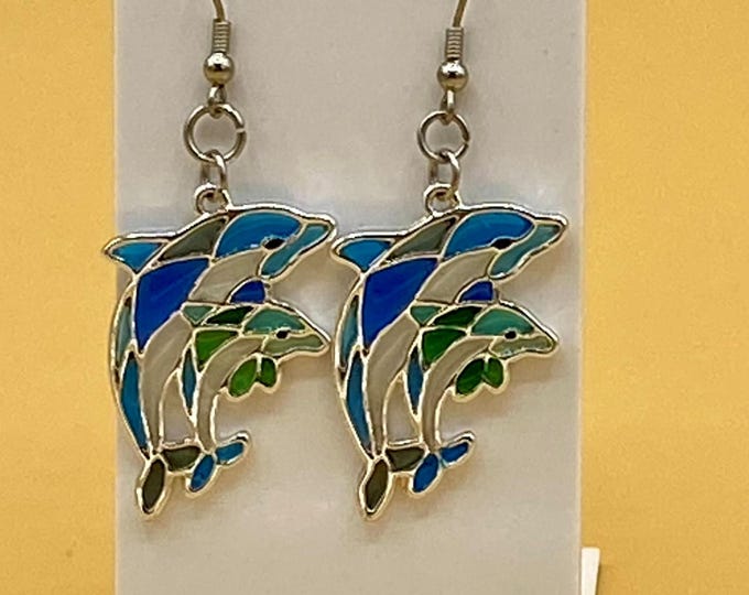 Stain Glass look Dolphin Earrings Stainless Hook