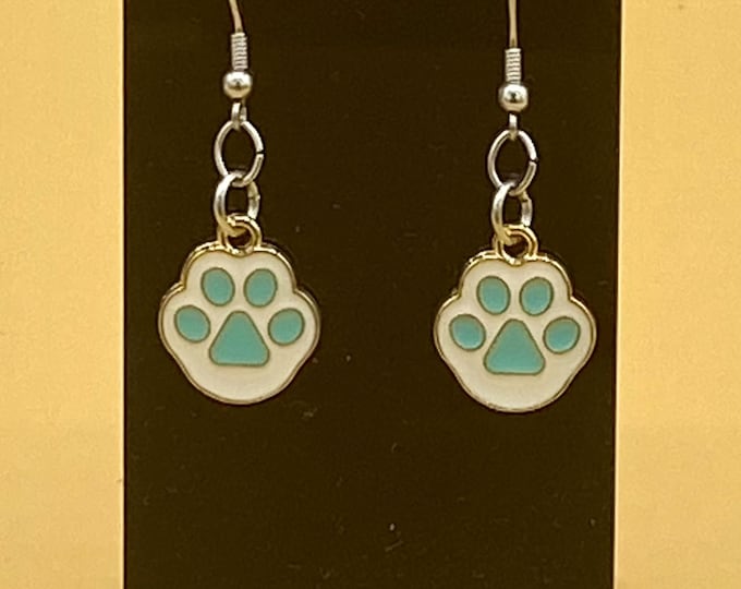Blue Cat Dog Paw Earrings Stainless Hook