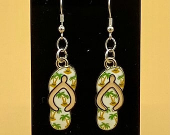 Beige Cream Flip Flop Earrings Stainless Hook