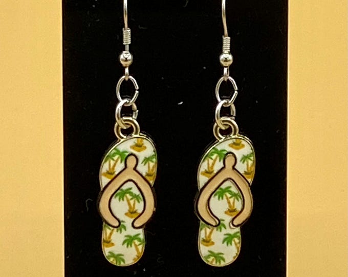Beige Cream Flip Flop Earrings Stainless Hook