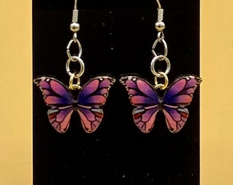 Yellow Orange Butterfly Earrings Stainless Hook