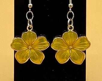 Colorful Enamel Flower Earrings Dangle Lightweight Yellow