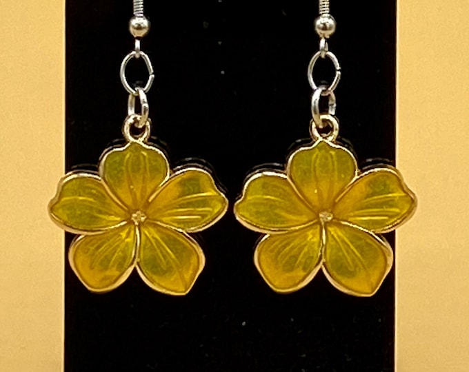 Colorful Enamel Flower Earrings Dangle Lightweight Yellow