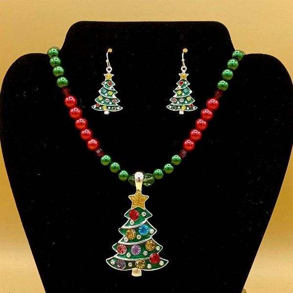 Christmas Tree Necklace and Earring Set Plus Size Optional Matching Bracelet