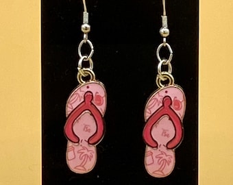Pink Flip Flop Earrings Stainless Hook