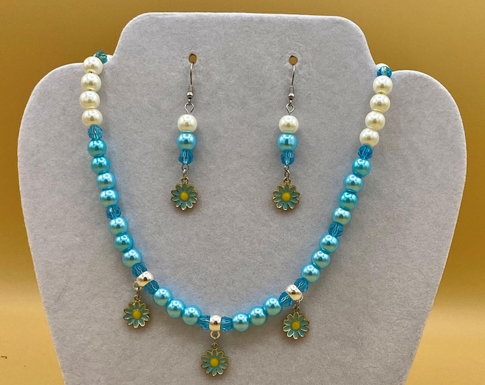 Blue Daisy Necklace & Earring Set
