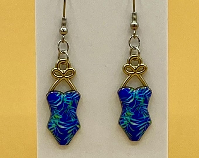 Blue Retro Style Swimsuit Bathing Suit Earrings Stainless Hook