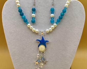 Starfish with Charms Necklace and Earring Set Includes Matching Magnetic Bracelet