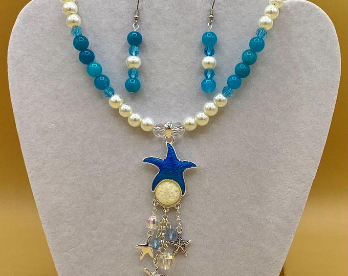 Starfish with Charms Necklace and Earring Set Includes Matching Magnetic Bracelet