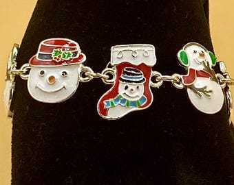 Enamel Christmas Snowman Bracelet with Magnetic Closure