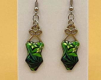 Green Retro Style Swimsuit Bathing Suit Earrings Stainless Hook