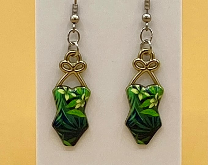 Green Retro Style Swimsuit Bathing Suit Earrings Stainless Hook