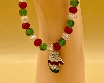 Christmas Crystal Mitten Stretch Bracelet