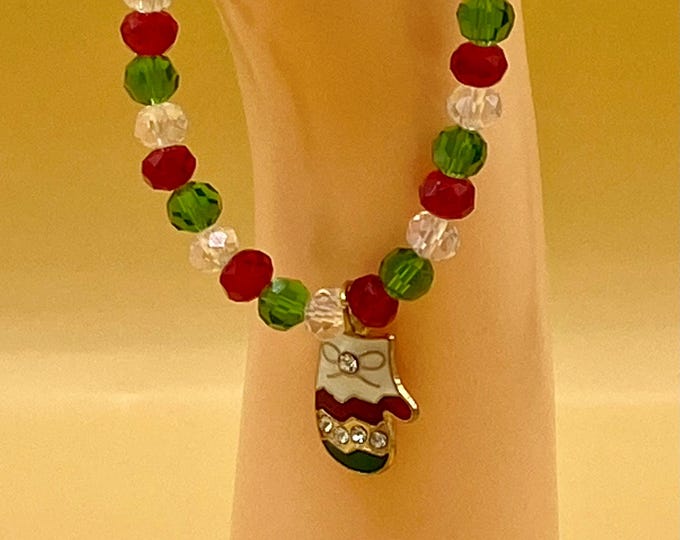 Christmas Crystal Mitten Stretch Bracelet