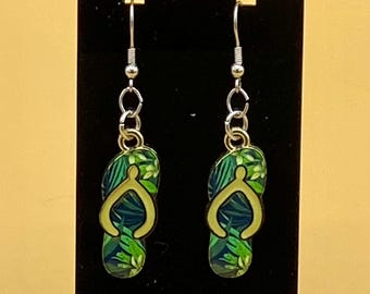 Green Flip Flop Earrings Stainless Hook