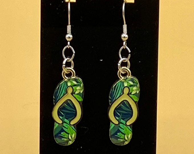 Green Flip Flop Earrings Stainless Hook