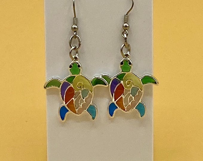 Stain Glass look Turtle Earrings Stainless Hook