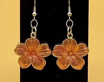 Colorful Enamel Flower Earrings Dangle Lightweight Coral