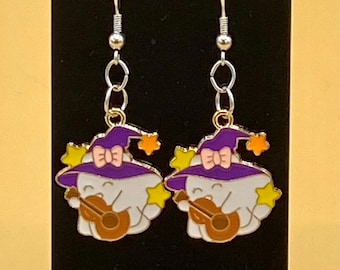 Whimsical Ghost Guitar Earrings Stainless Wire