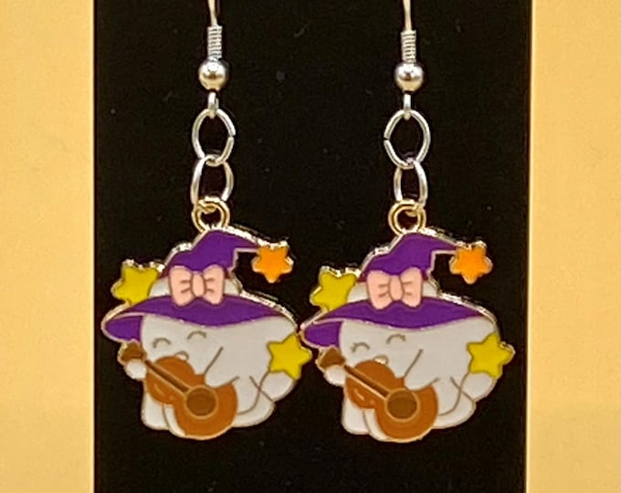 Whimsical Ghost Guitar Earrings Stainless Wire