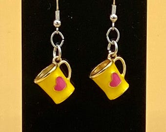 Yellow Coffee Mug 3D Earrings Stainless Hook
