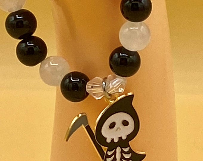 Black & White Jade Grim Reaper Bracelet Halloween Gothic