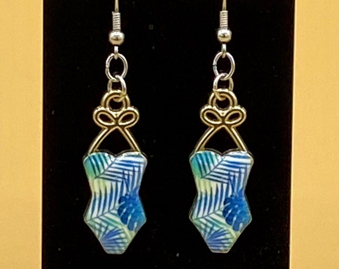Blue Retro Style Swimsuit Bathing Suit Earrings Stainless Hook