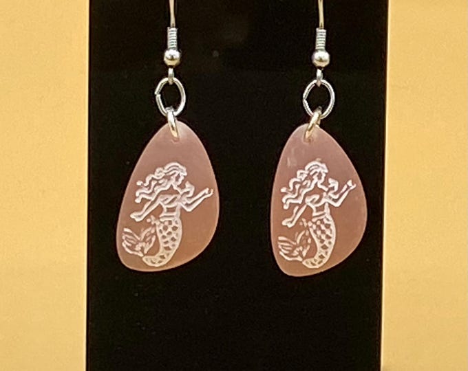 Pink Sea Glass Mermaid Earrings Stainless Hook