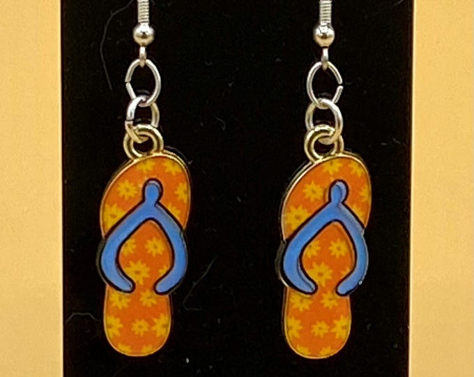 Orange Flip Flop Earrings Stainless Hook