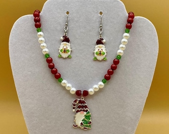 Christmas Gnomes Necklace and Earring Set Plus Size Including Matching Bracelet
