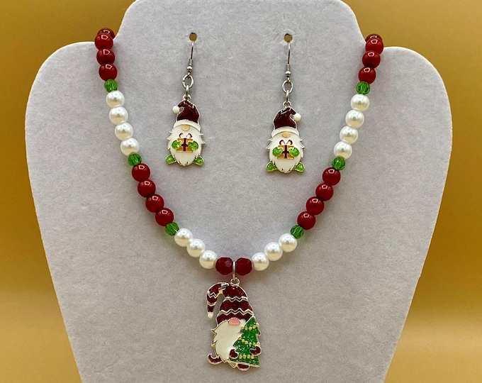 Christmas Gnomes Necklace and Earring Set Plus Size Including Matching Bracelet