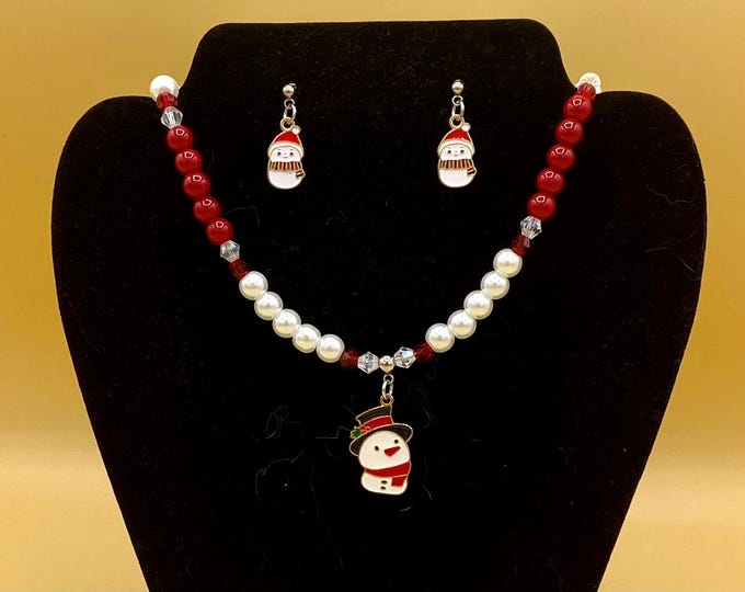 Festive Snowman Charm Necklace Bracelet Earring Set Christmas