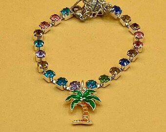 Tropical Beach Crystals Bracelet with Magnetic Closure Palm Tree
