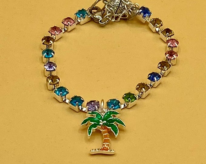 Tropical Beach Crystals Bracelet with Magnetic Closure Palm Tree