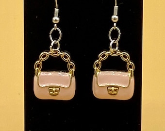 Pink Clutch Purse Earrings Stainless Hook