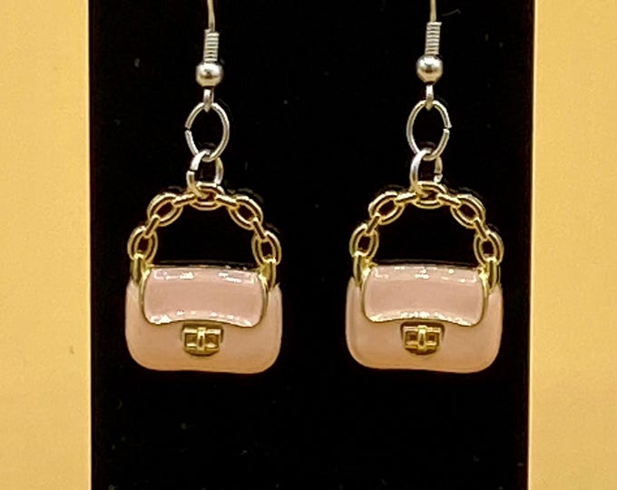 Pink Clutch Purse Earrings Stainless Hook